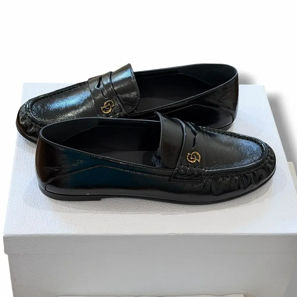 Christian Dior Women’s Black Patent Leather Loafers Dior Time Size US9.5 EU40